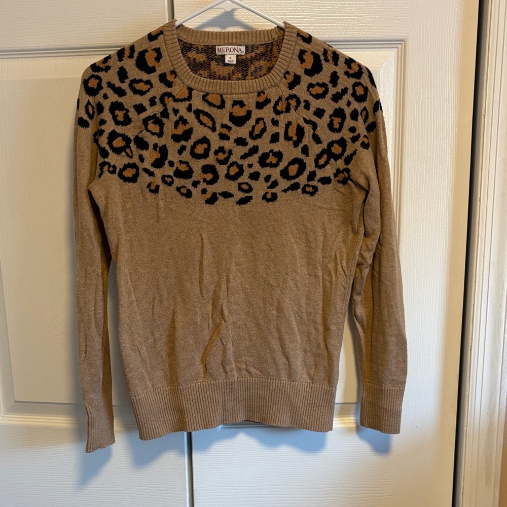Merona Women's Animal Print Sweater - Tan and Black